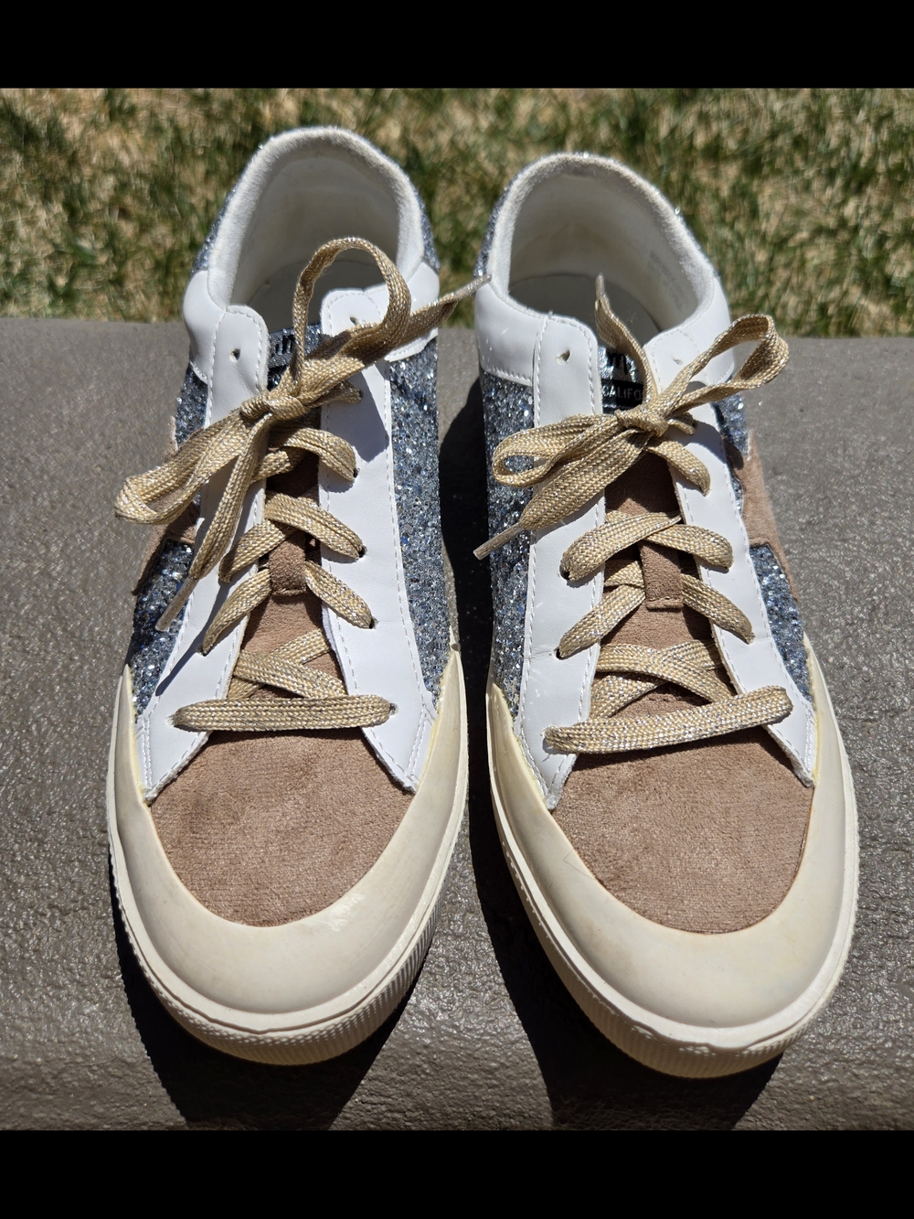 Miracle Miles Glitter Panel Sneakers in Taupe, White & Silver